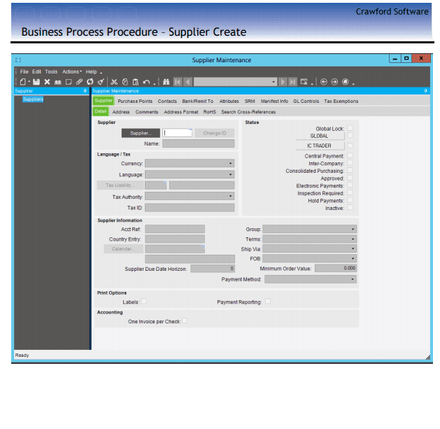 Business Process Procedure – Supplier Create 10.1